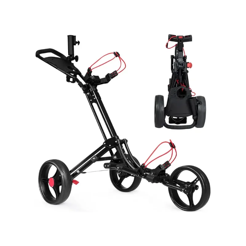 BIGSALE Golf Push Carts 3 Wheel Folding Push Cart with Seat for Golf