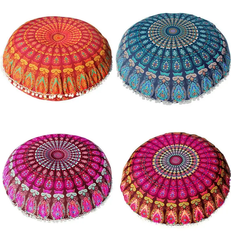 Wholesale Lot Of Assorted Large Mandala Floor Pillows Round Bohemian Meditation Cushion Cover Ottoman Pouf