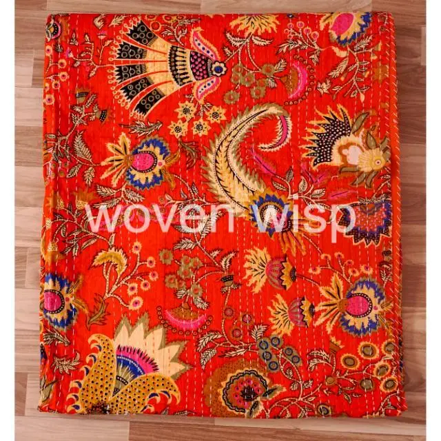 Chic Comfort: King Size Kantha Quilt - Add a Touch of Sophistication to Your Bed