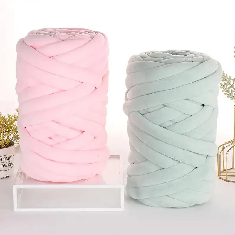 Handmade woven Big Acrylic Bulky 2cm Thick Roving Softy Tubular Super Vegan Velvet Chunky Tube Yarn