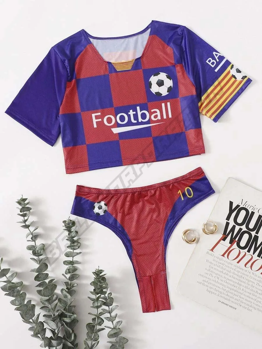 Sexy Crotchless Soccer Costume underwear cheerleading football Crop top shorts cosplay American football uniform