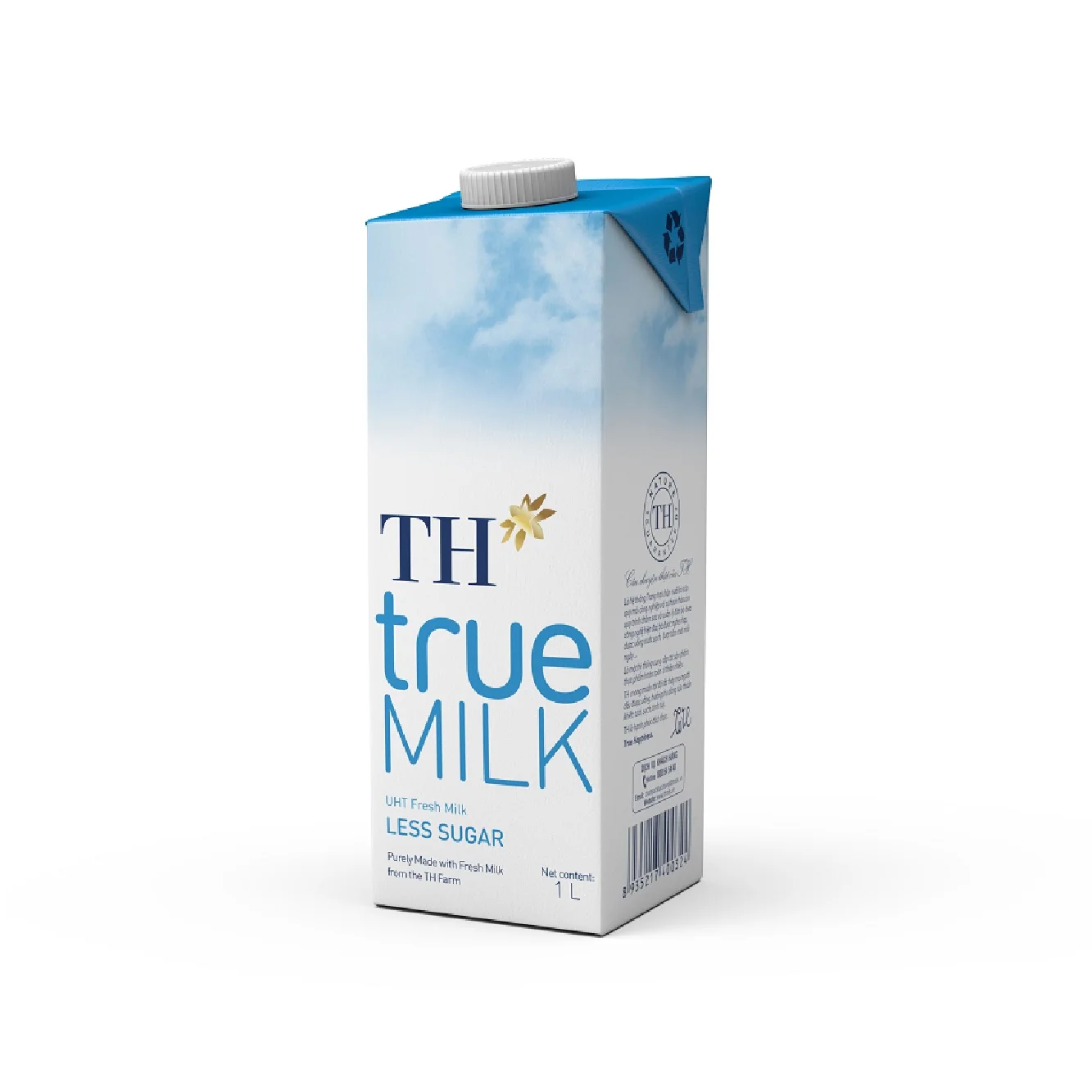 TH True Milk UHT Less Sugar Fresh Milk 1000ml Halal Certified Cow Healthy Box Sterilized Dairy Products Whole Milk
