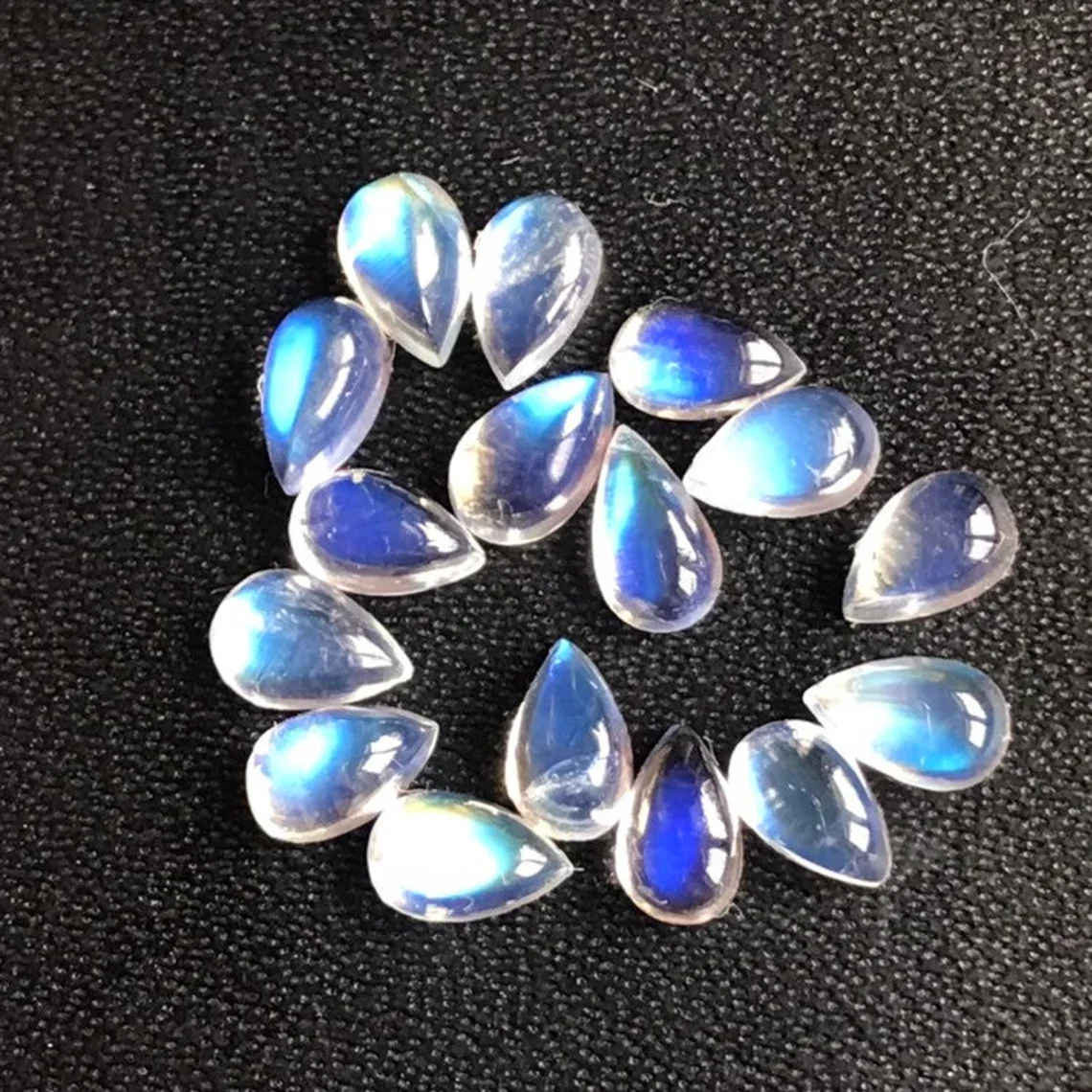 8x6 MM Pear Rainbow Moonstone Calibrated Size Shape Jewellery Cabochon Loose Gemstones 6*8mm Blue Fire Rainbow Moonstone