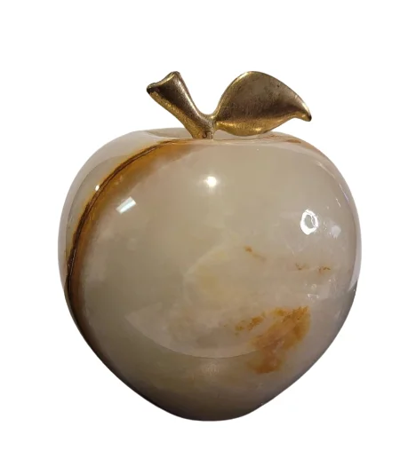Natural Banded Onyx Apples Paperweight, Onyx Apples Hand Carved Polished, Vintage Carved Green Onyx Apple Paperweight