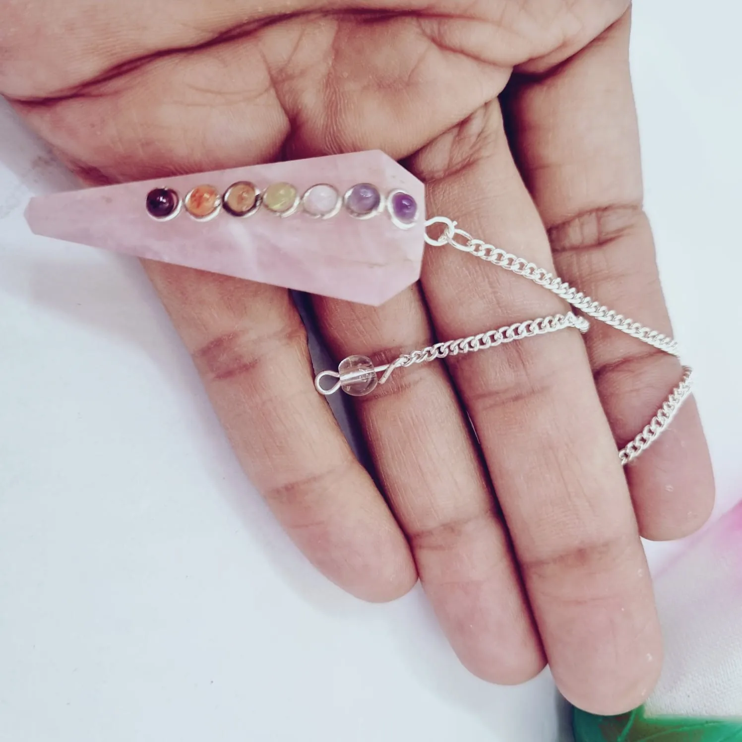 WHOLESALE TOP QUALITY ROSE QUARTZ 7 CHAKRA DOWSER PENDULUM/HEALING DOWSING CRYSTAL CONE PENDULUM FOR REAIKI FROM ELEGANT AGATE