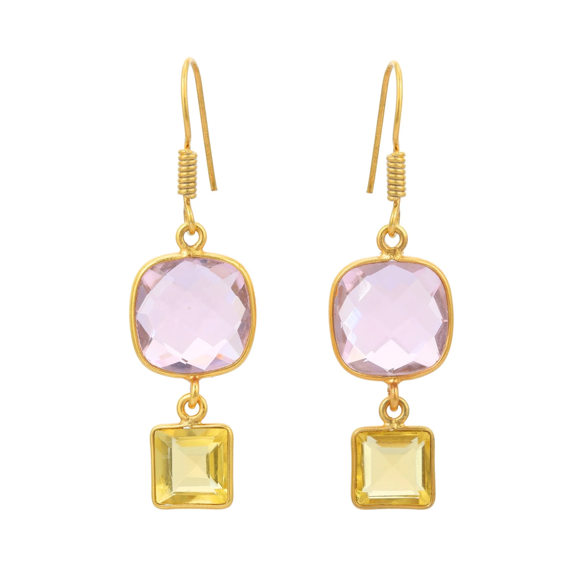 Pink Quartz  and Top Citrine Heggie Earring 925 Sterling Silver Indian Fashion Jewelry For Women And Girls
