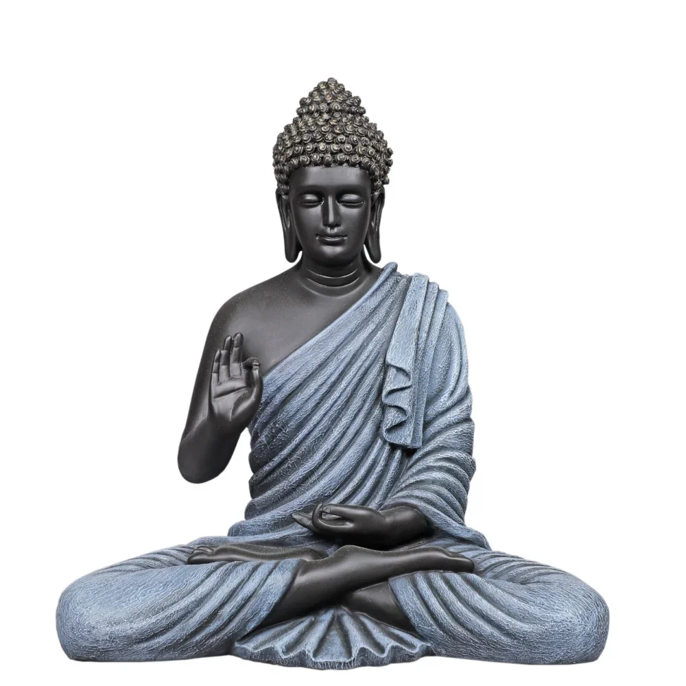 15 Inch Black Blue Buddha Sculpture High-Demand Blessing Statue Decorative Resin Metal Showpiece for Home Art by Gautama Buddha