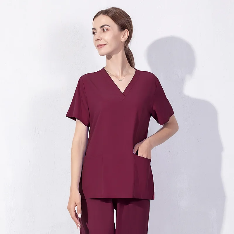 Nurse Uniforms Scrub Sets Neck Scrub Top Nursing Uniforms For Women Customized Label Woven Logo Hospital Uniforms