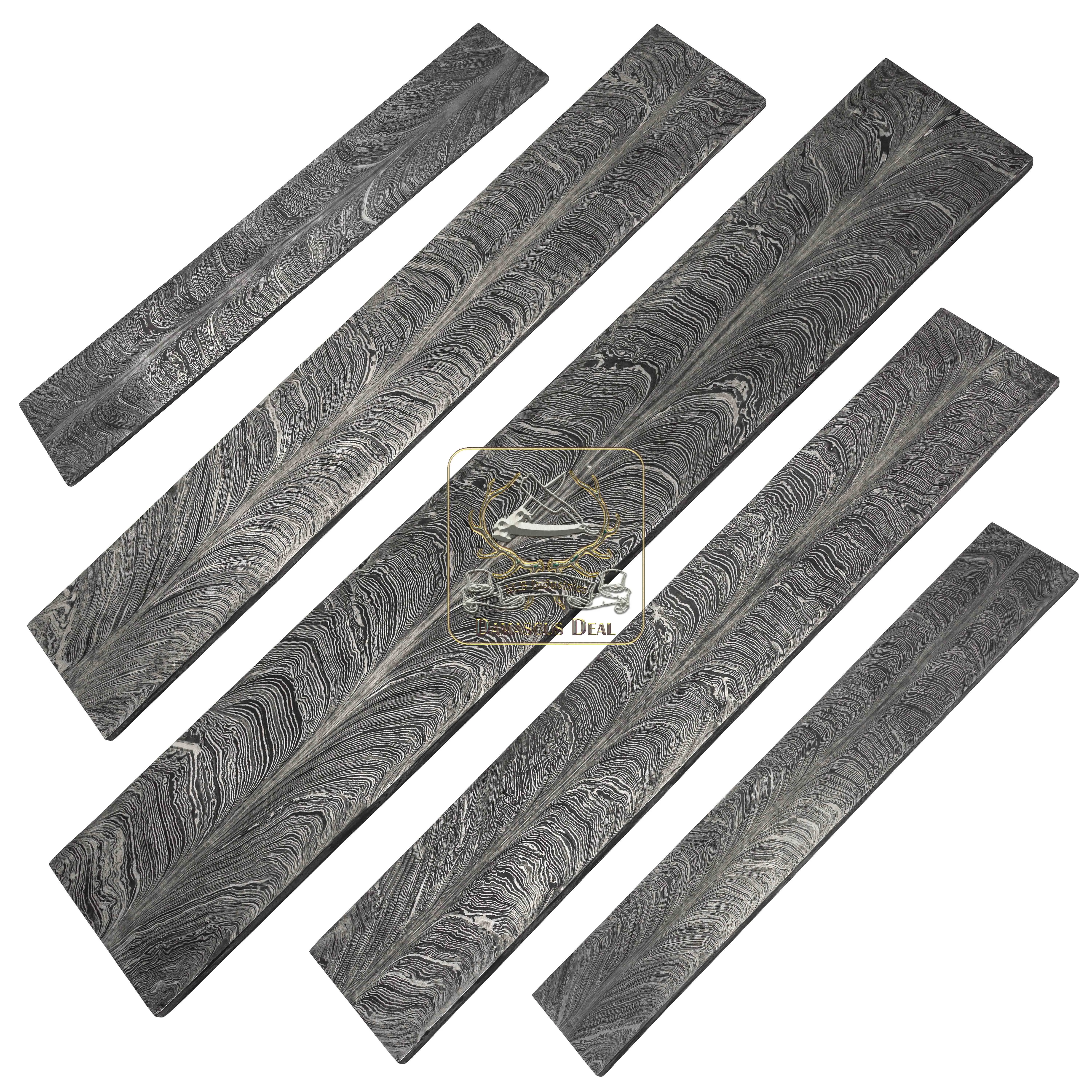 Damascus Steel Billet Feather Pattern DD-Feather-105 for Knife Making Hand Forged Carbon Steel Hardness 58-62 HRC Billet