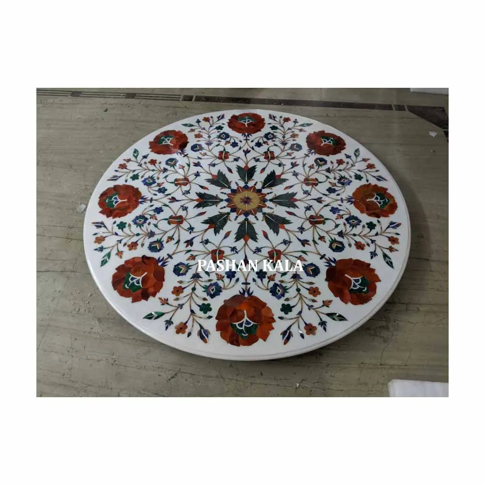 New Beautiful Furniture Marble Inlay Table Top Traditional Design White Coffee for Living Room Quality Item