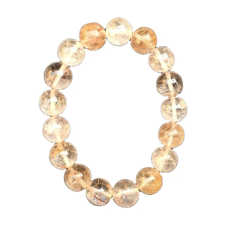 Beautiful Smooth Round Beads Stretch Bracelet Natural Copper Rutile Gemstone Handmade Jewelry Women Cute Gift