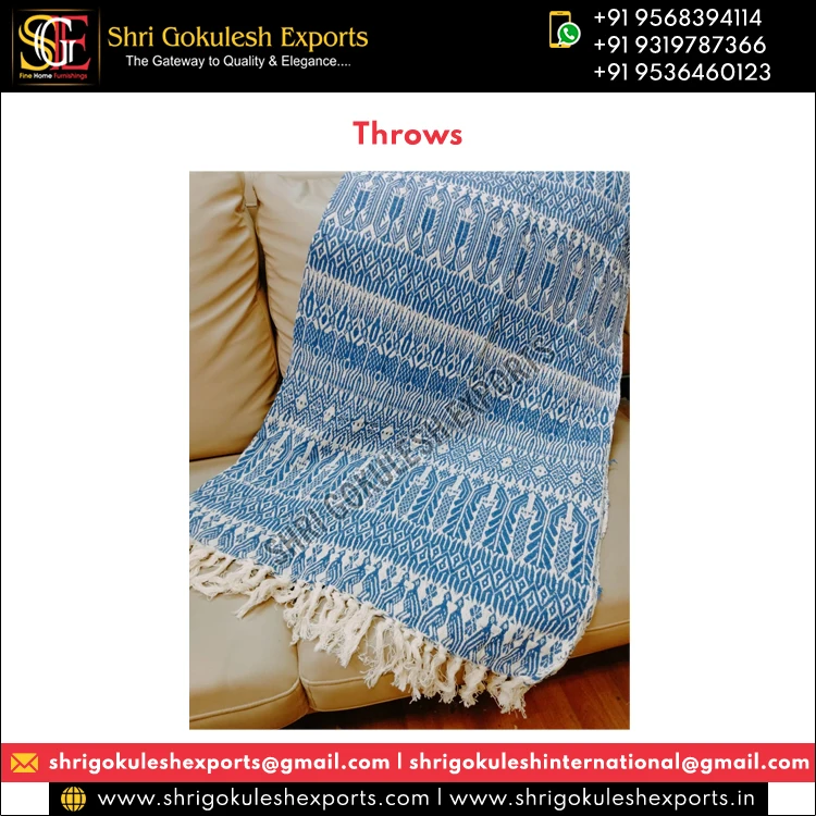 In Stock Luxury Quality 100% Cotton Made Woven Handmade Jacquard Plain Throws Blankets for Adult Bedding Sleep