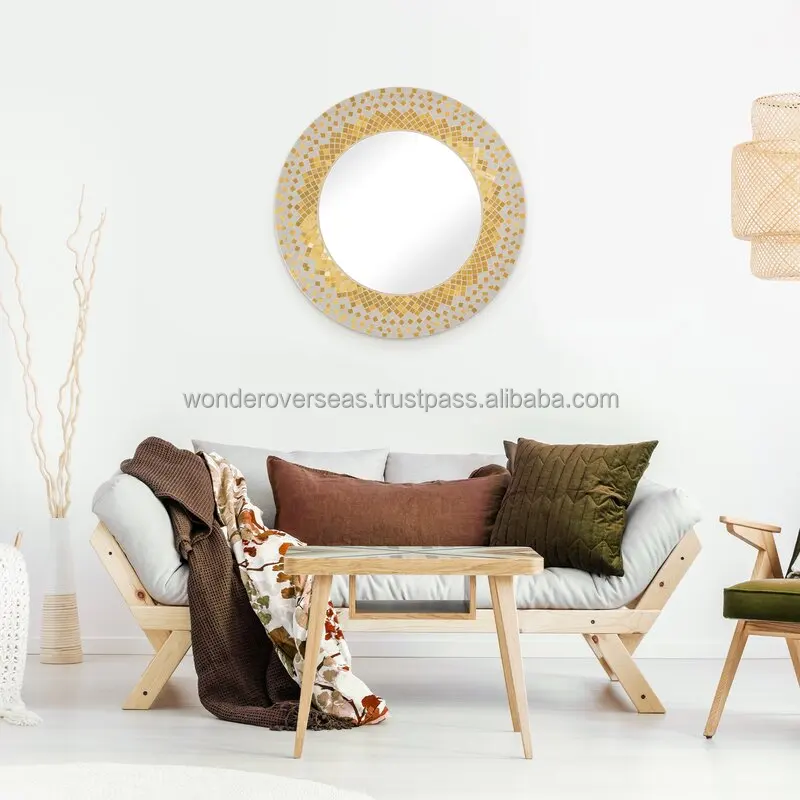 White And  Yellow Colour Mosaic Mirror Highest Quality 20x20 By WONDER OVERSEAS