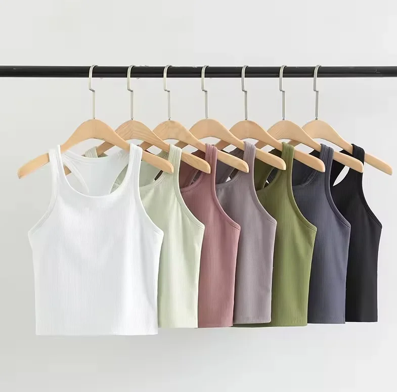 Women Summer Sleeveless Cropped Ribbed Running Yoga Tank Tops With Pads - Buy Yoga Tank Tops tank Tops