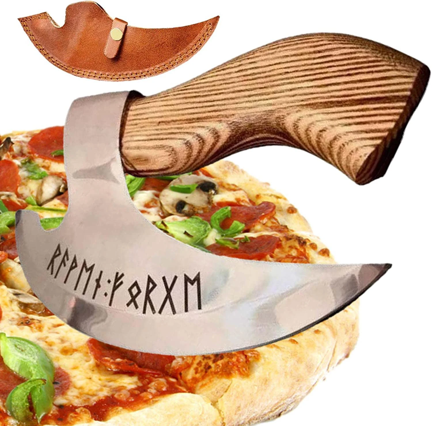 Custom Handmade Carbon Steel Pizza Cutter Viking Hatchet Tomahawk Kitchen Pizza Axe
