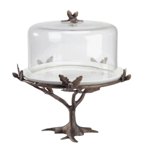 Glass Dome Lid Metal Cake Platter Decorative Cake Stand Luxury Wedding Centerpieces For Wedding Table Cake
