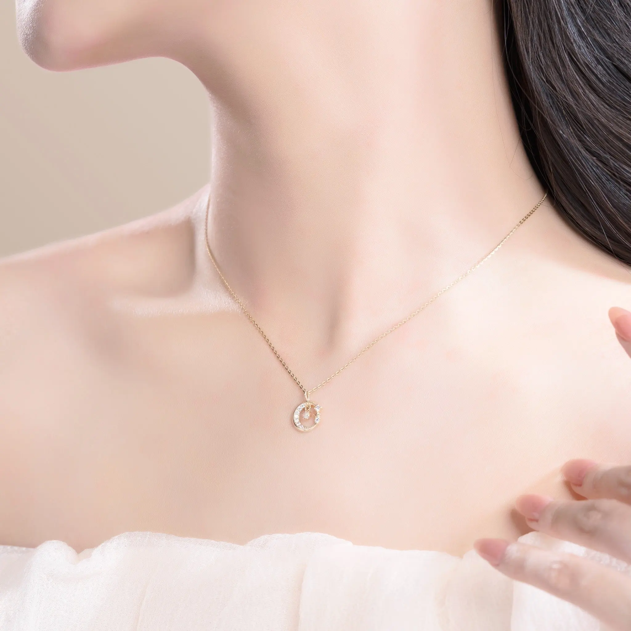 Wholesale Solid Gold Starry Night Pendant Necklace For Women Jewelry Chain With Cz Gemstone Gift Vietnam Manufacturer DCMAMD558