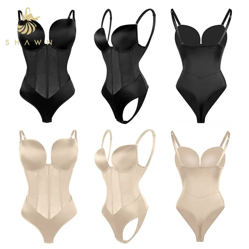 European and American Seamless Backless Push Up Bodysuit Strap Body Shaper Concealed Bra Straps Black