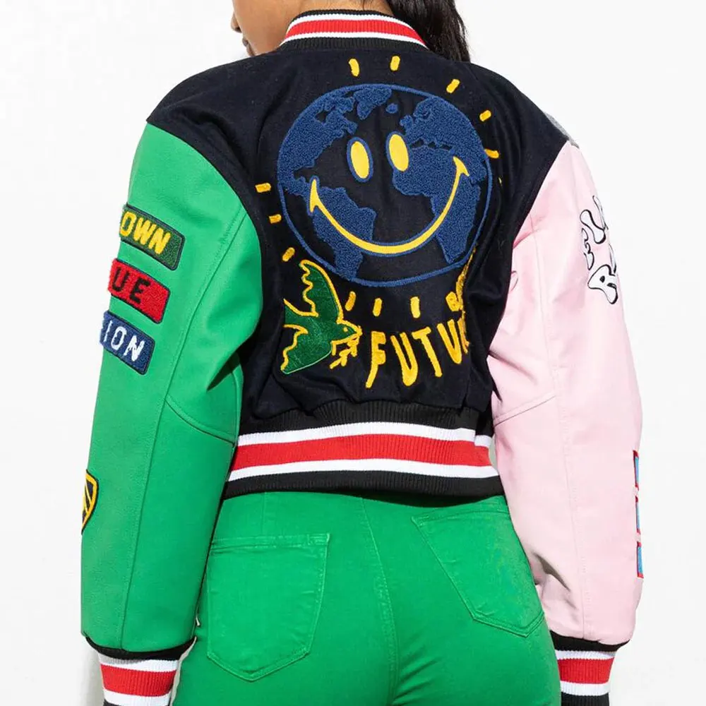 Breathable Women Crop Tops Jackets Button Embroidery Female Casual Fleece Coat Lettermen Custom Jacket Stylish For Girls