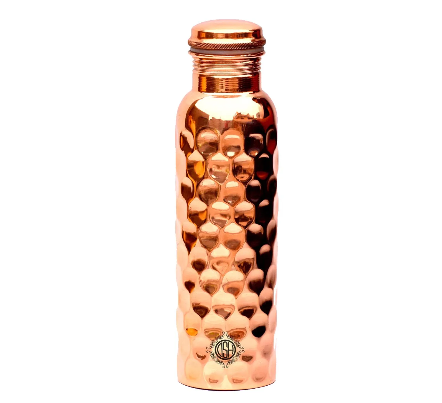 Pure Copper Bottle Round Shape Diamond design Mirror Finished Water Drinking Bottle For Hotel Gym Kitchen School Travel.