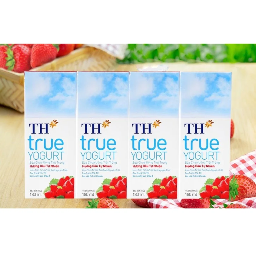 TH true yoge-UHT питьевой йогурт-натуральный клубничный вкус высококачественный стерилизованный обработанный фруктовый молочный продукт 180