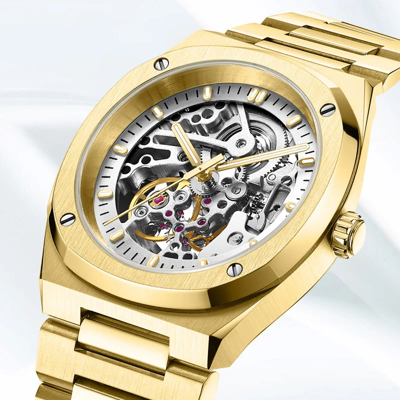 Wholesale Clock Relojes De Hombre Stainless Steel custom skeleton watch Business Automatic watch Mechanical Watches for men