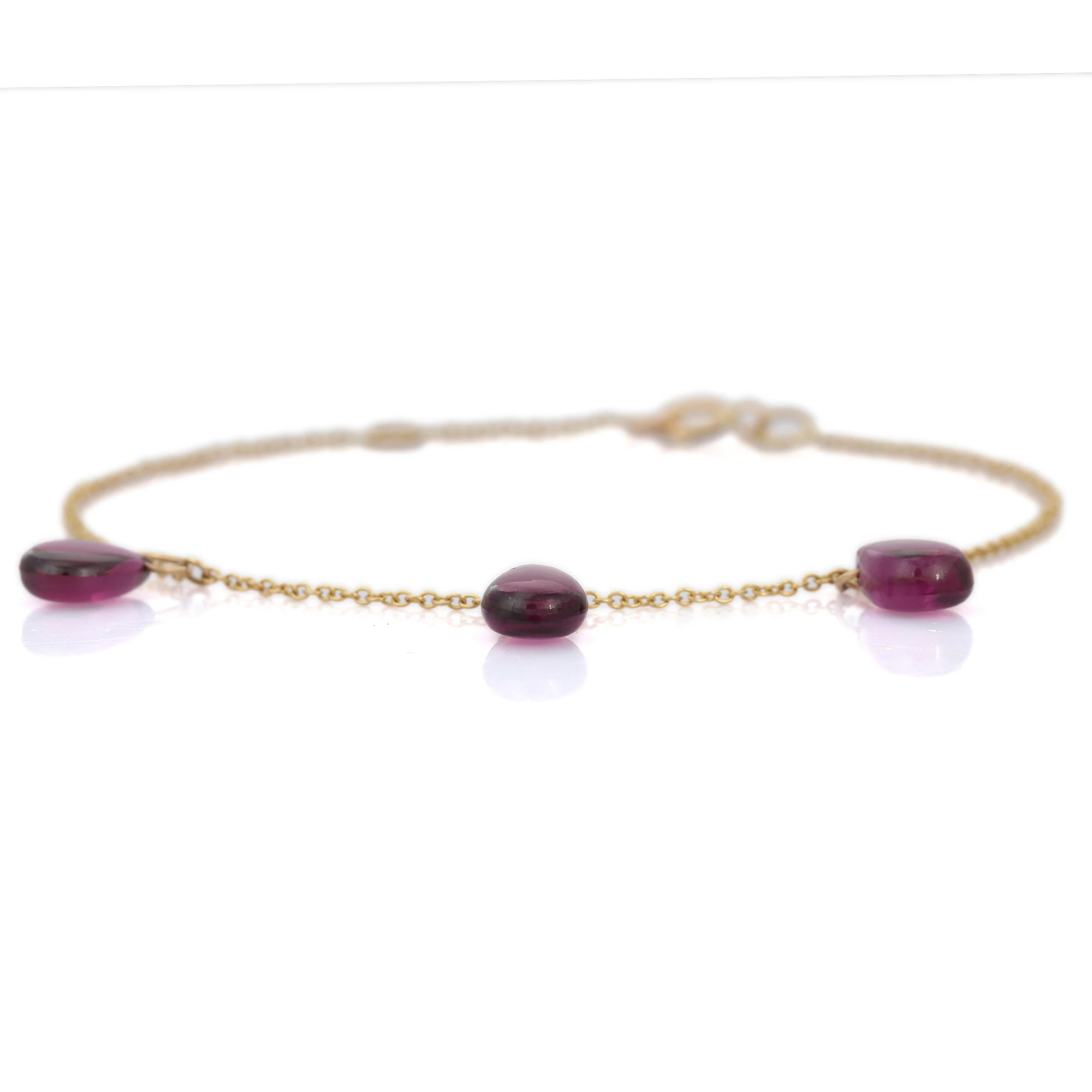 Minimalist Jewelry Natural Garnet Birthstone Drop Bracelet 18K Solid Yellow Gold Custom Charm Bracelet For Women Girls