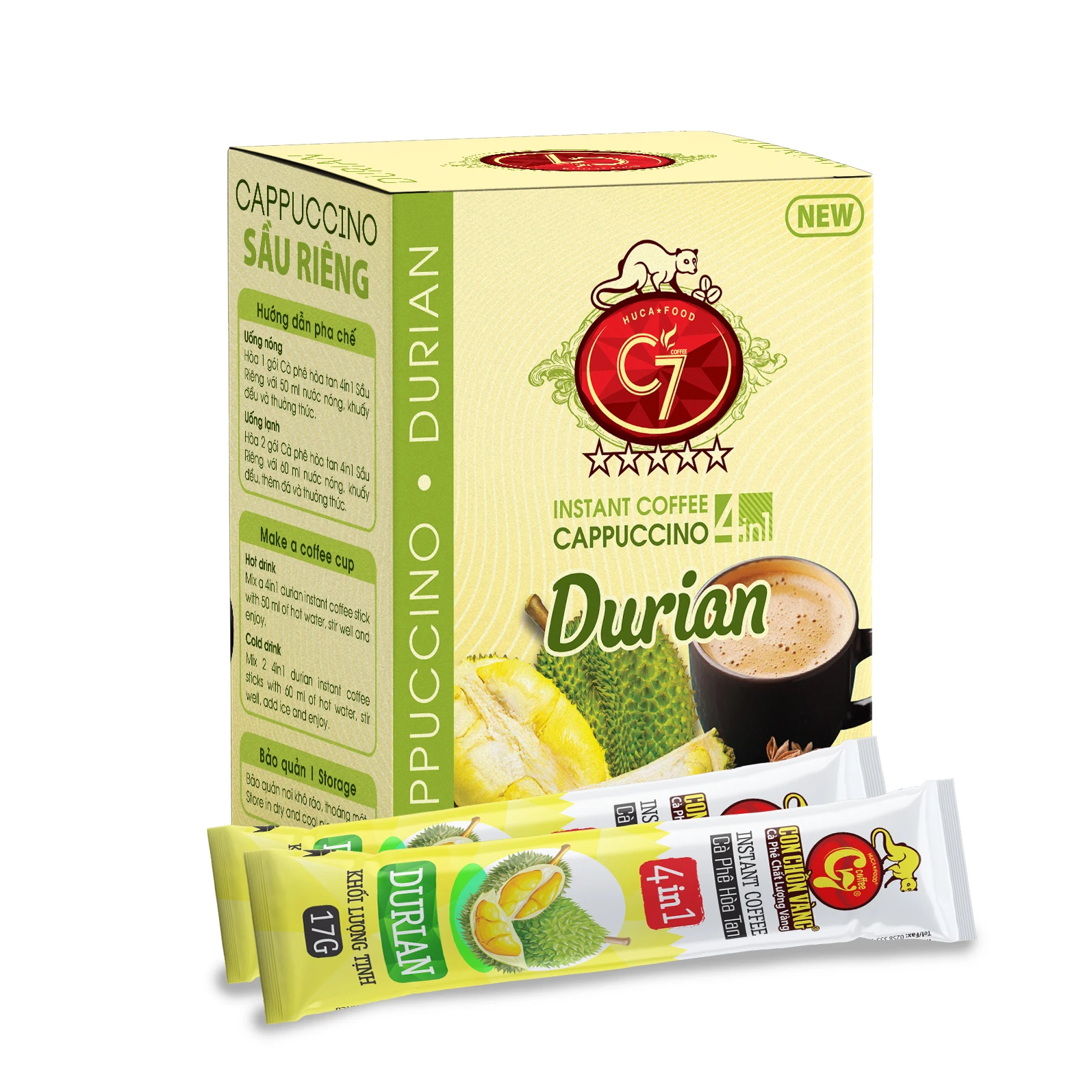 OEM, ODM, Private label Golden Weasel, Vietnam Durian Coffee with creamer x16 sticks, Wholesale , HUCAFOOD Coffee