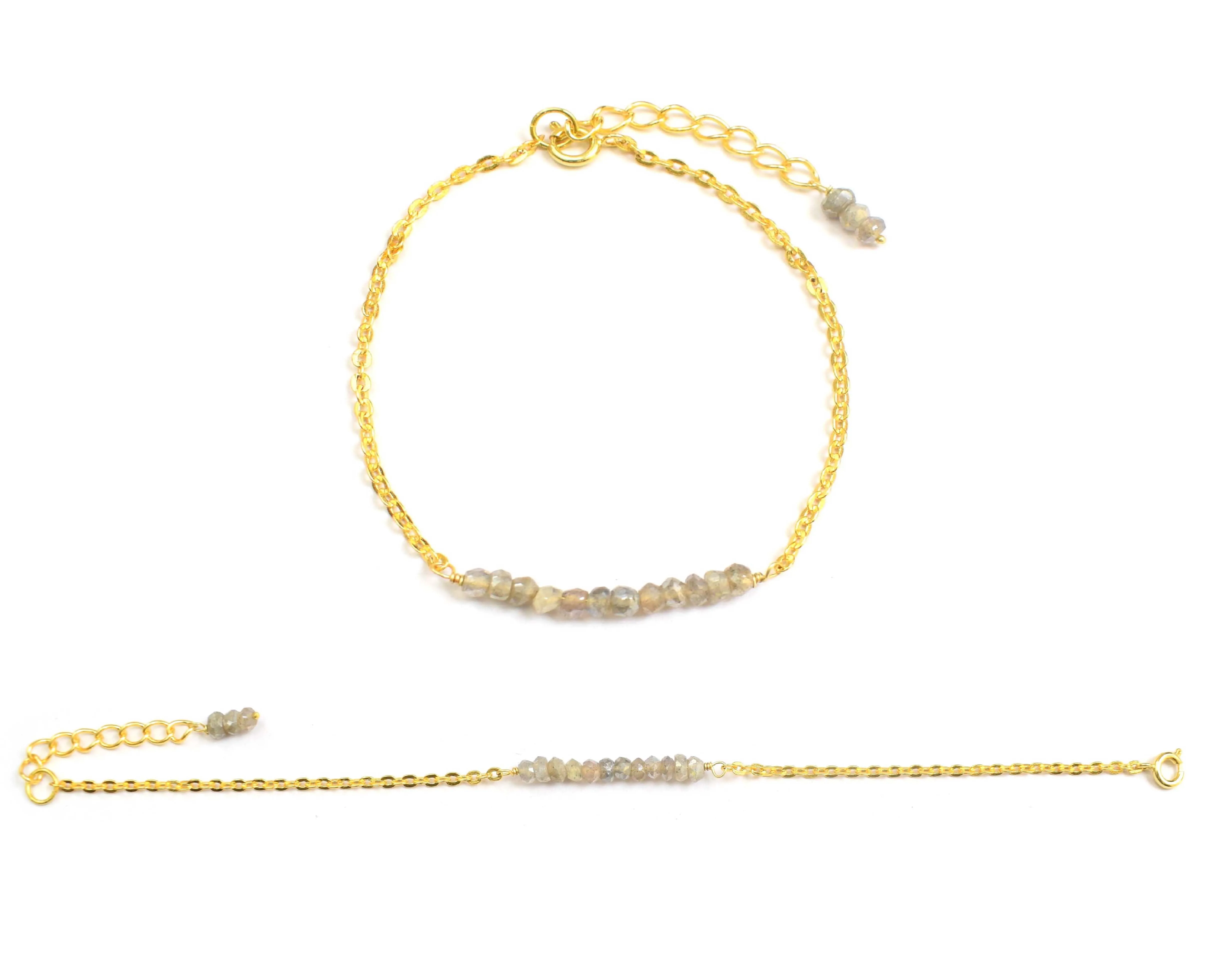 Handmade Gold-Plated Bracelet with Multi-Gemstone Beads New Design Rondelle Shape for Gift for Her Featuring Onyx Pearl Diamond