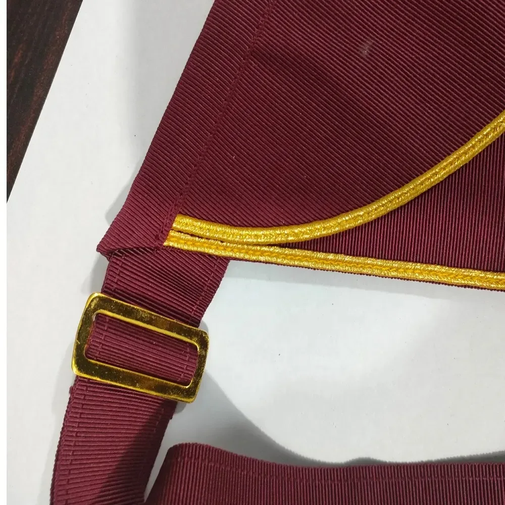 Masonic Grand Past Master apron with gold bullion blue thread purple velvet and backing with pocket and adjustable belt