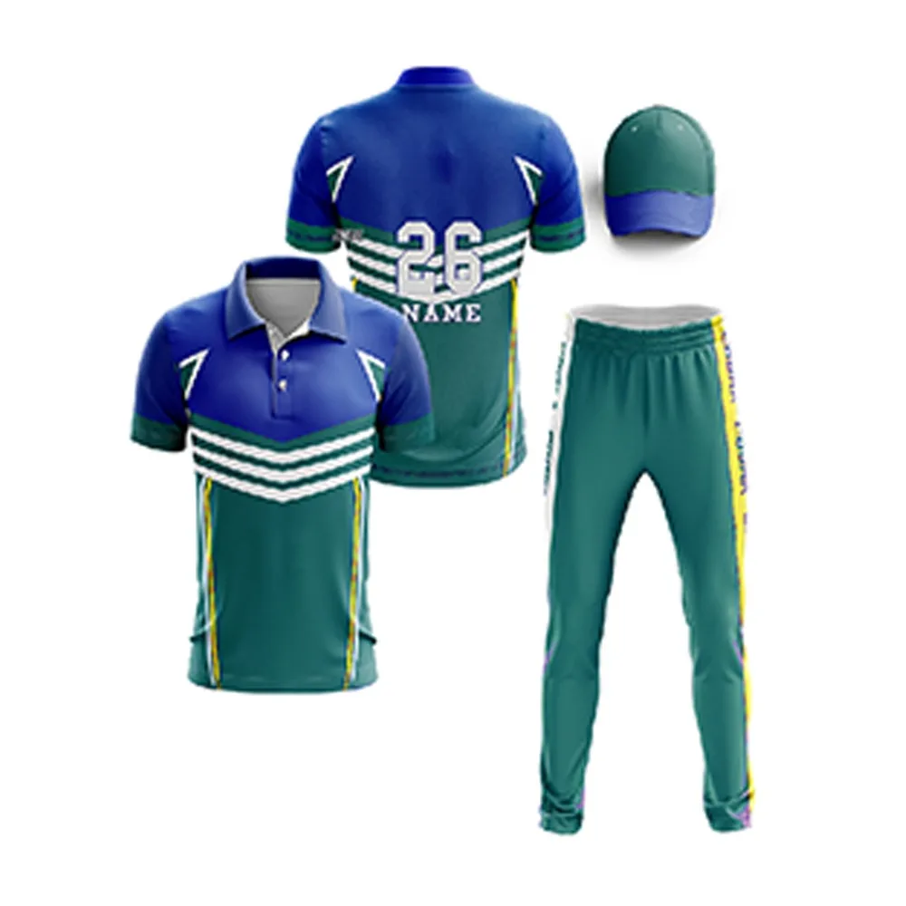 Wholesale 100% Polyester New OEM Cricket Jersey Uniforms Sets Customized Design with Cricket Bats Low Price