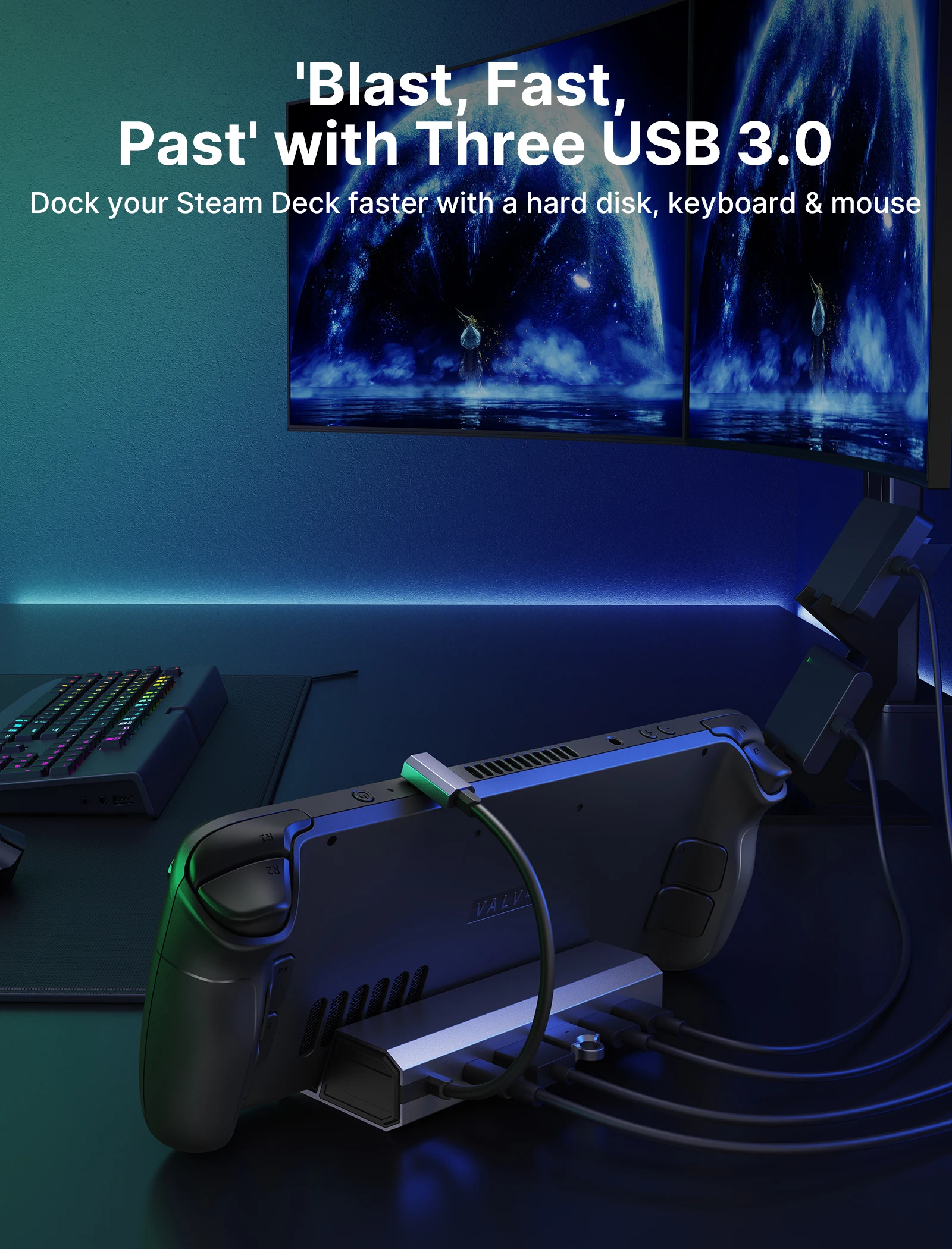 JSAUX 6 in 1 Steam Deck Docking Station USB 3.0 RJ45 1000M 100W Charging  4K 60Hz Docking Station for Steam Deck