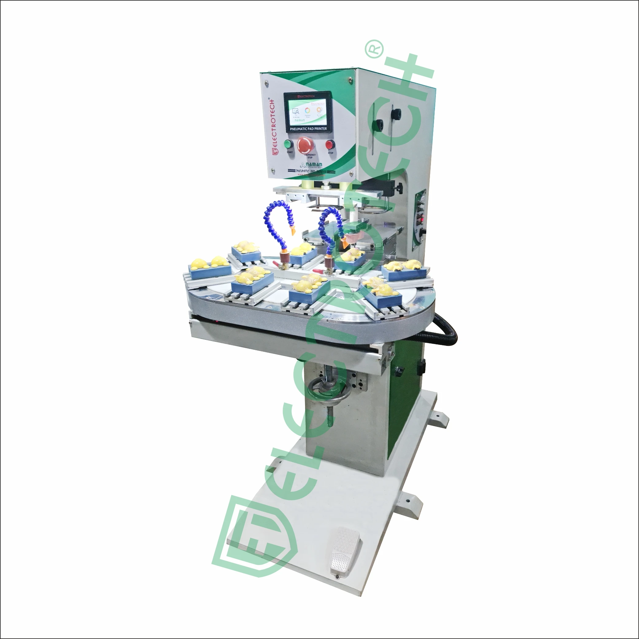 Manual Grade Double Color Pneumatic Pad Printing Machine 8 Station Oval Conveyor with Sealed Ink Cup Plastic Toys Rubber Balls