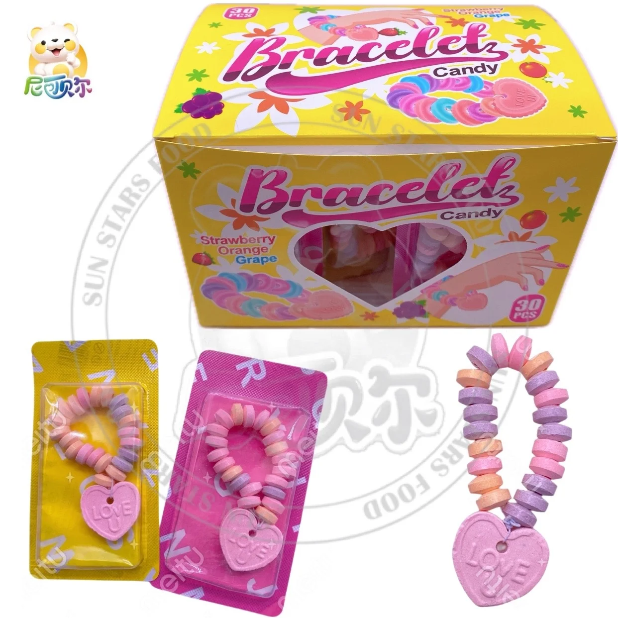 Mixed Flavor Hard Candy Tablets Bottled Bracelet Candy Promotional Cartoon Toys