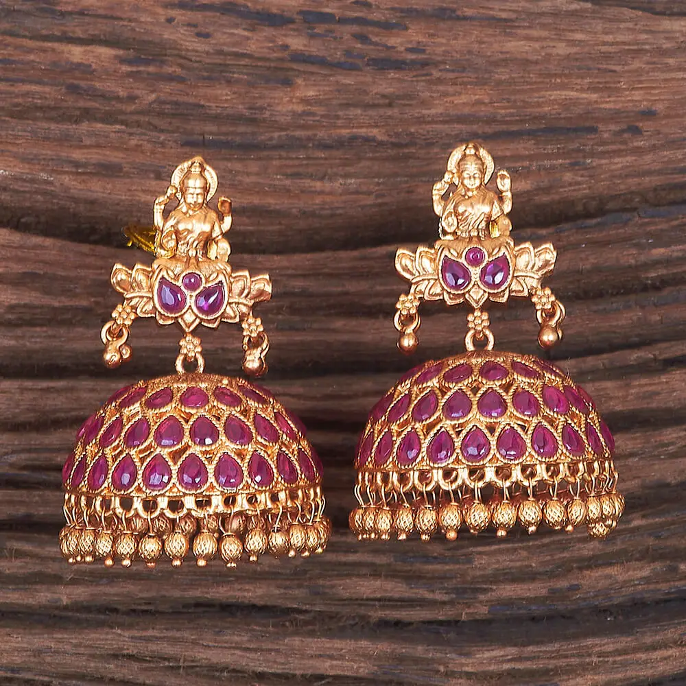 South Indian Style Matte Gold Plated Antique Jhumki Temple Earring 670051 With Export Quality