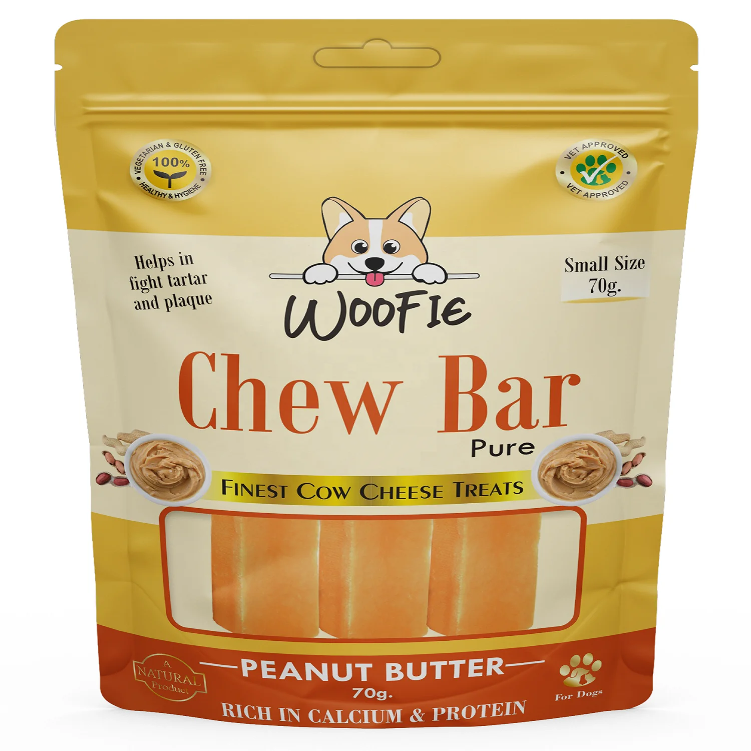Organic Natural Healthy Dried Himalayan Yak Cheese Dog Chews in Peanut Butter Flavor. Available in Bulk Packs and Private Label.