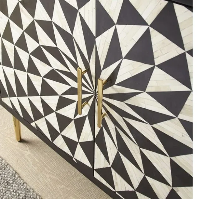 Bone Inlay Illusion 2 Door Cabinet Black Living Room Home Furniture Bone Inlay Chest For Luxury Interiors Chest Of Drawer USA UK