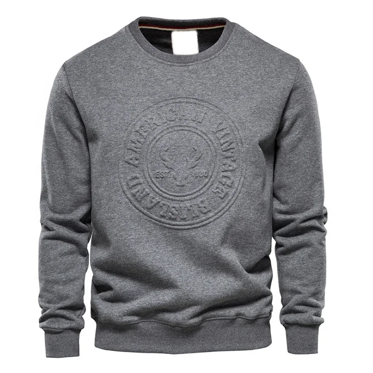 3D embossed custom logo plus size regular loose fit gym mens pullover cotton sweatshirts jumpers