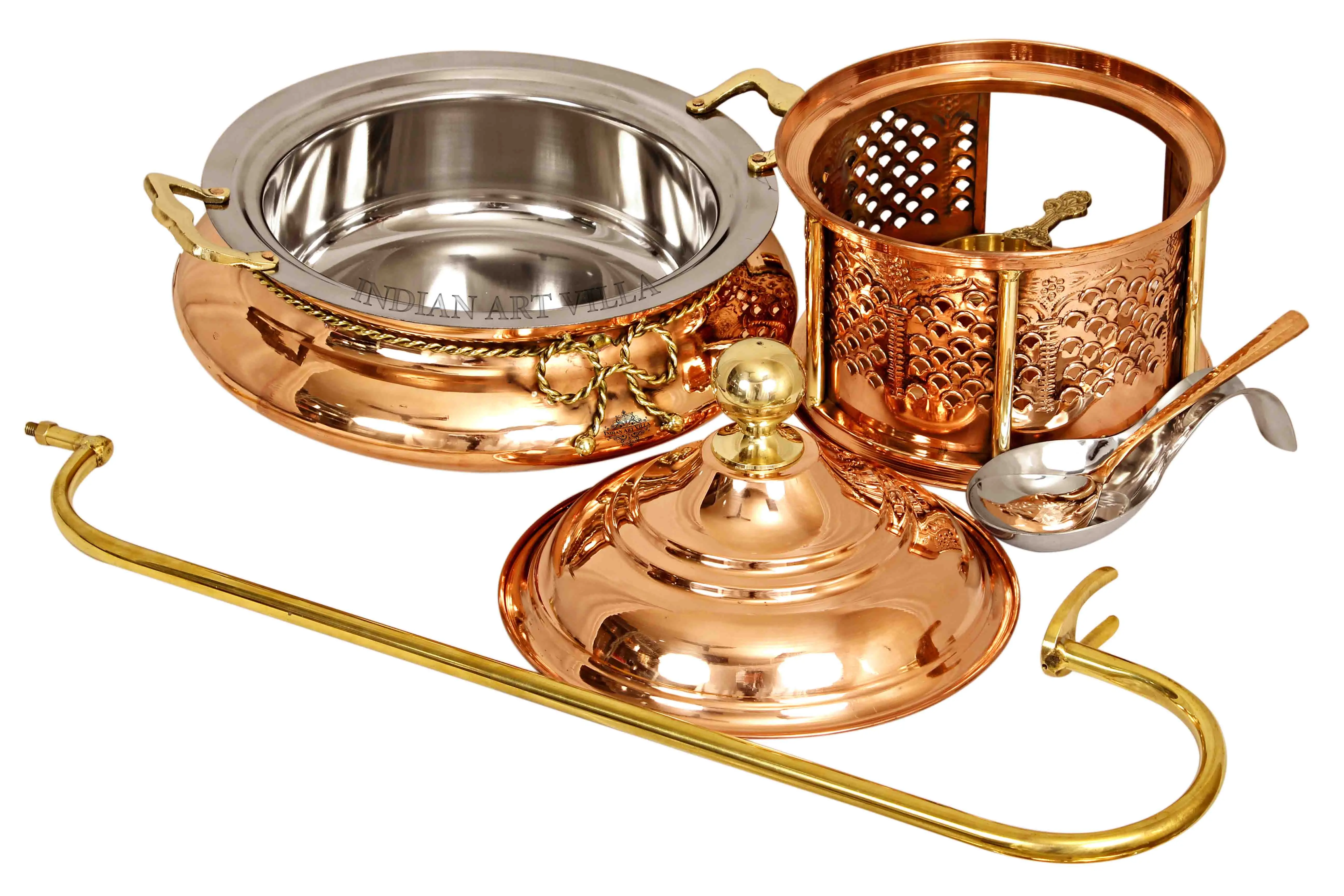 Steel Copper Chafing Dish with Sigdi Fuel Gel Stand & Handle, Buffet Warmer/Serveware for Party