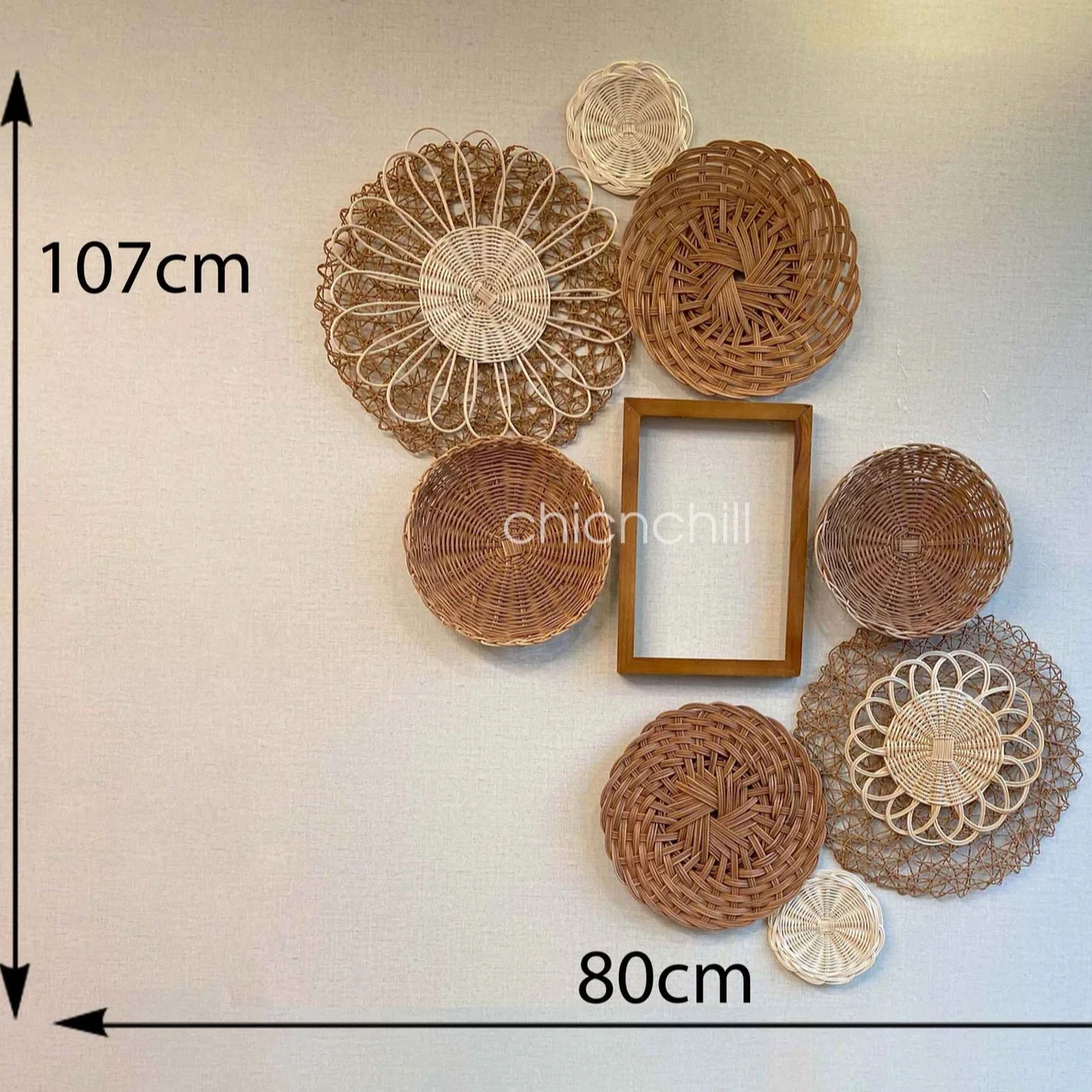 Set of Decorative Handmade Seagrass Plate plastic string; round seagrass rattan bamboo woven basket wall hanging decor