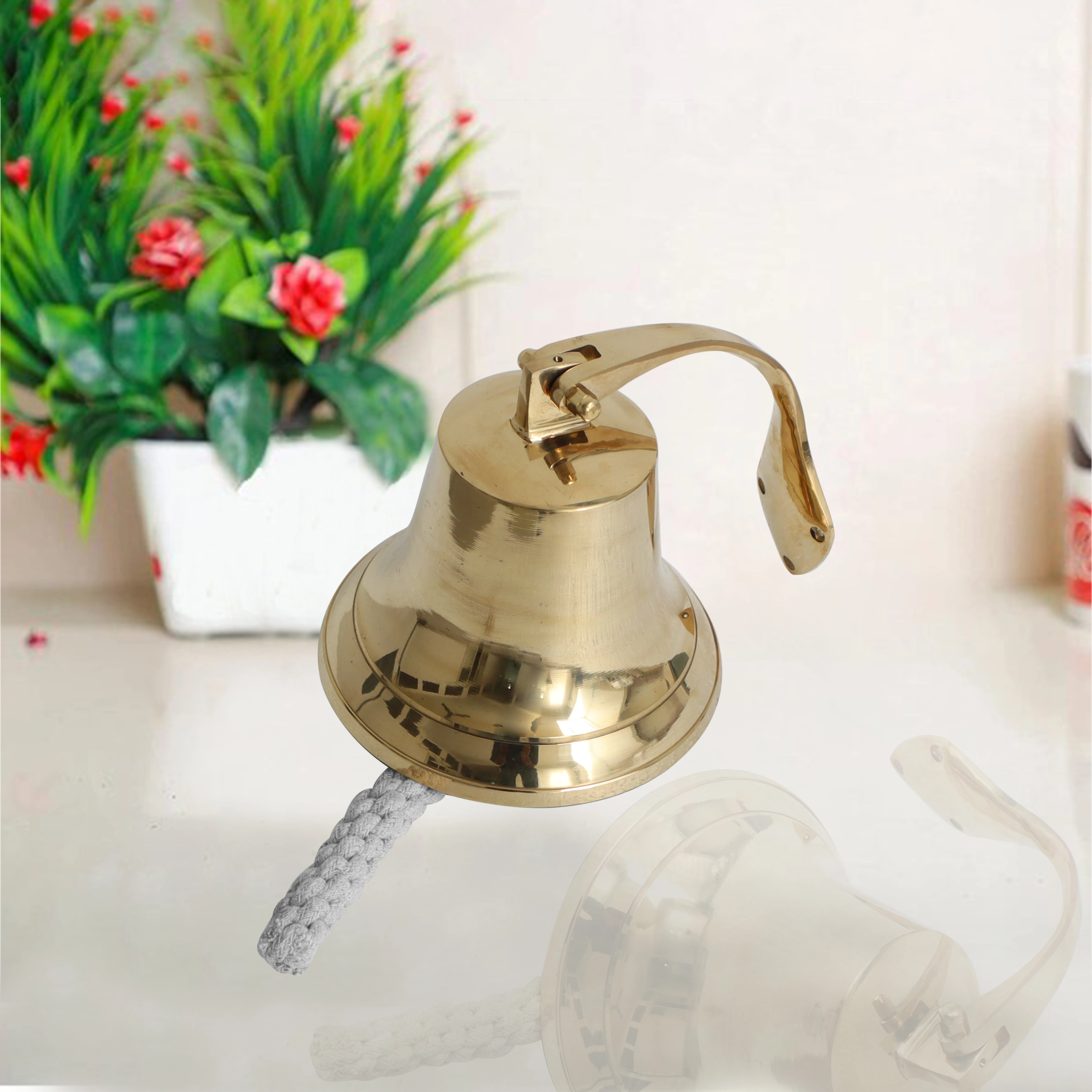 Nautical Solid Brass Ship Bell Wall Mounted Hanging Shinny Brass Door Bell for Home Kitchen for Gifting Metal Crafts