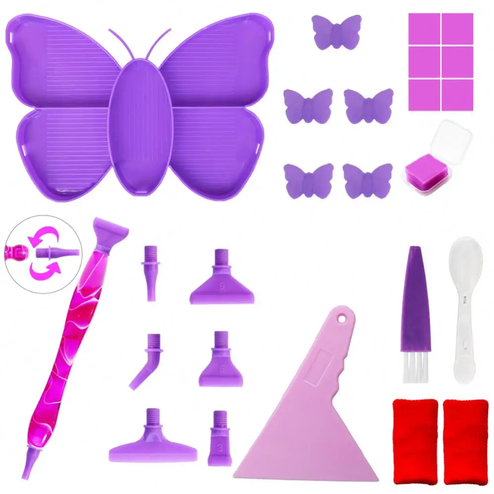 Butterfly Shaped Painting Tray With Resin Pens,Brush,Spoon,Glue Wax And Fix Tools For Diy Diamond Art