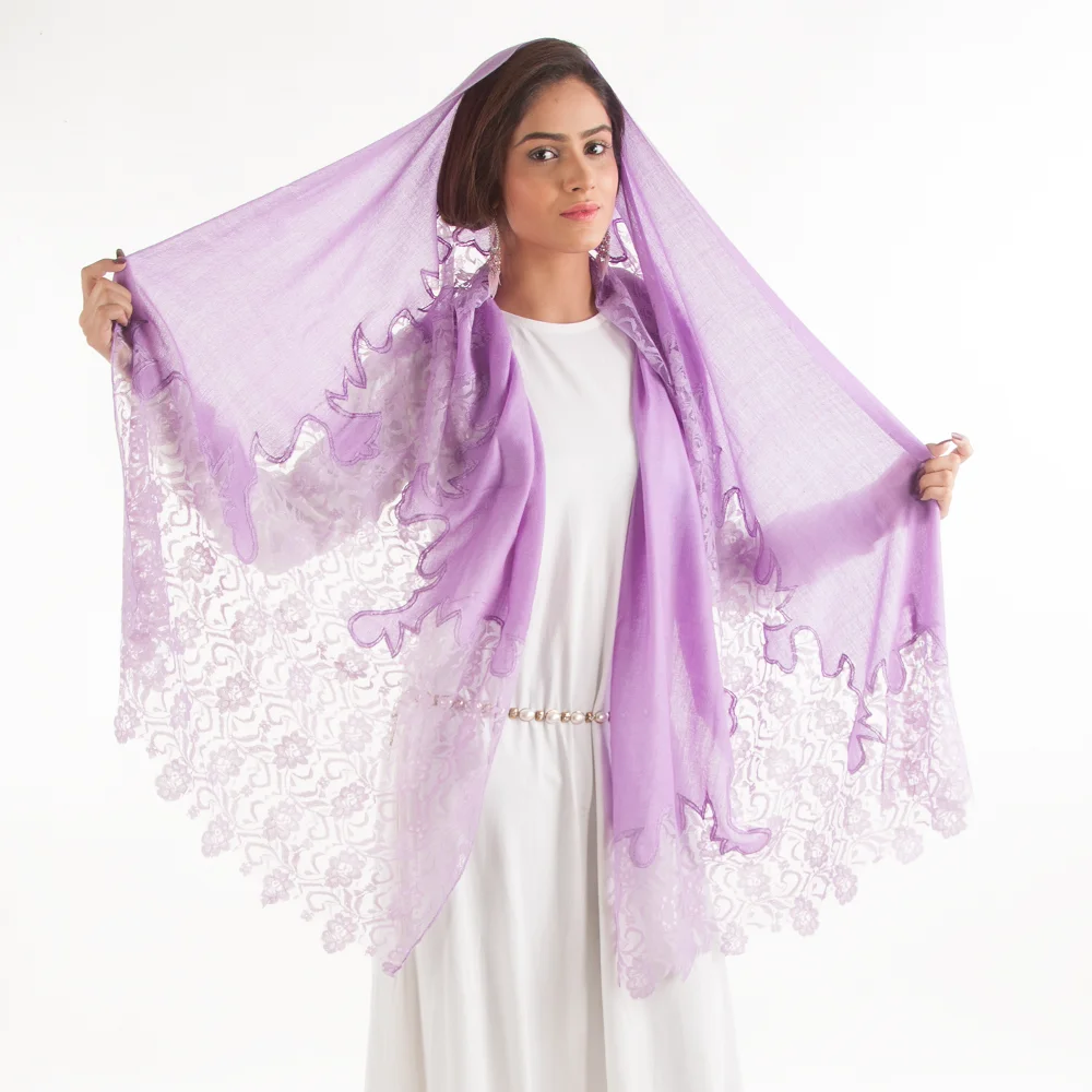 Beautifully Designed Fine Wool Designer Lace Stole Full Length Trendy Scarf for Females available at Reasonable Price