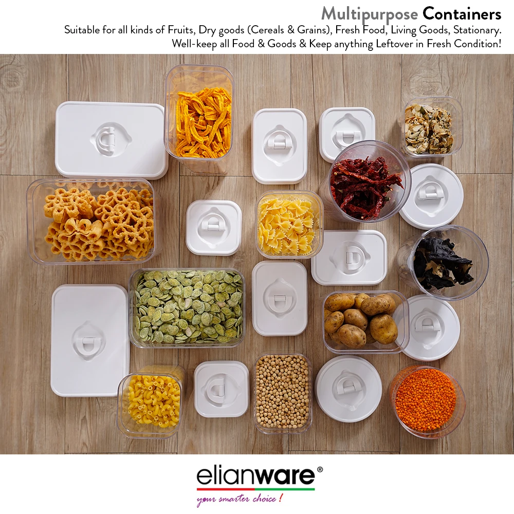 Elianware Airtight Plastic Container Multipurpose Food Storage Canister with Rectangular Lid for Kitchen Use Coffee Storage