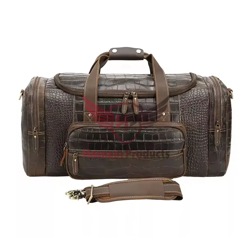 Premium OEM Custom Alligator Print Crocodile Pattern Genuine Real Leather Garment Overnight Weekend Travel Bags Duffel Bag