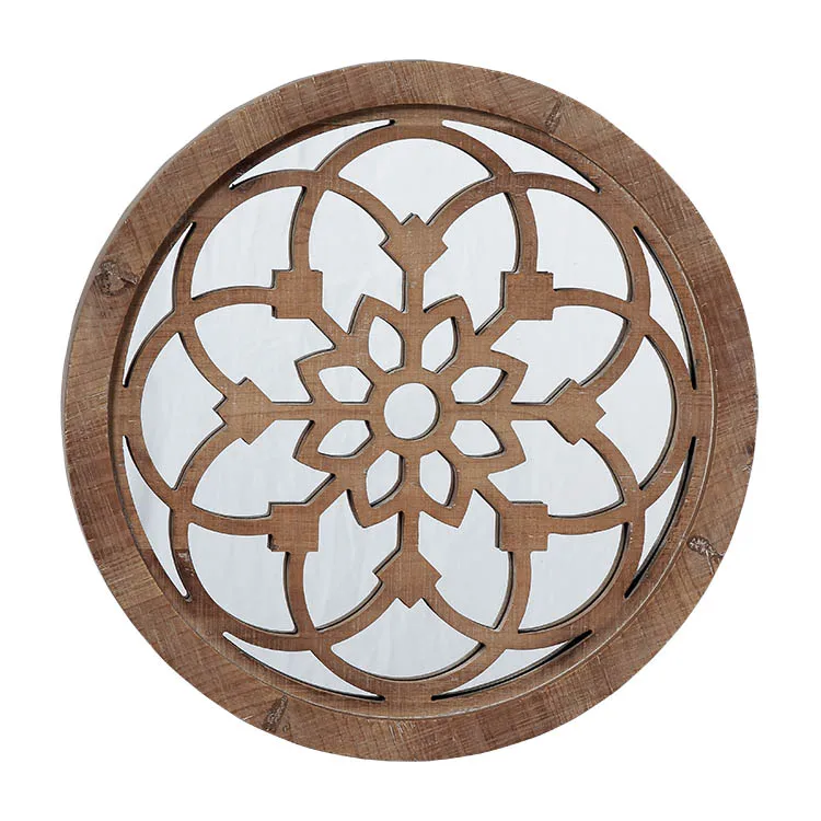 Round Wood Carved Frame Wall Mirror Farmhouse Black Arch Mirror Wood Round Wall Mirror