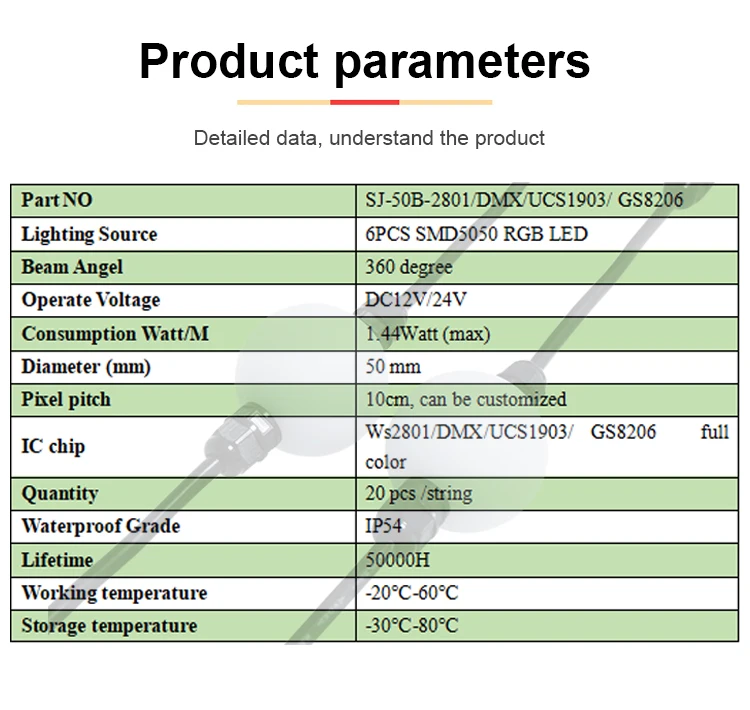 Outdoor 50mm Diameter Dc24v Dmx Pixel Led String Lights for outside