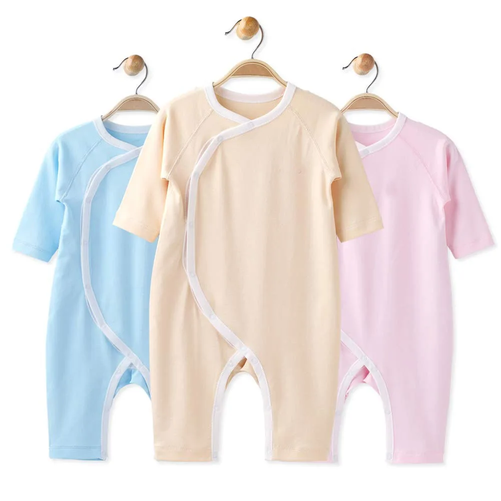 GOTS certified New Arrival 100%Organic Cotton Infant Romper Long Sleeve Newborn Pajamas Solid Color Baby Footie