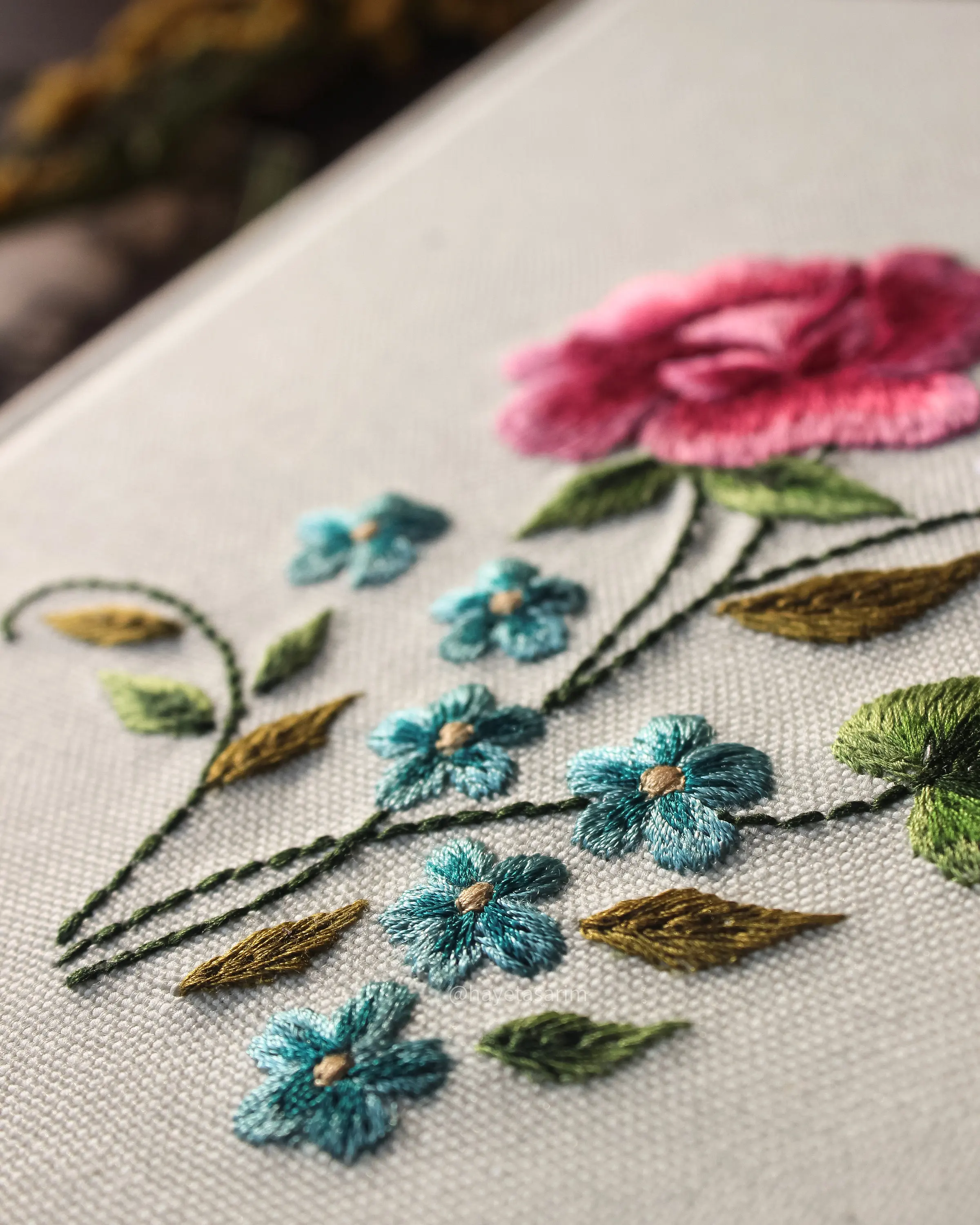 LABON Embroidered Linen Notebook Pink Rose Flowers Personalized Gift Handmade Journal Book