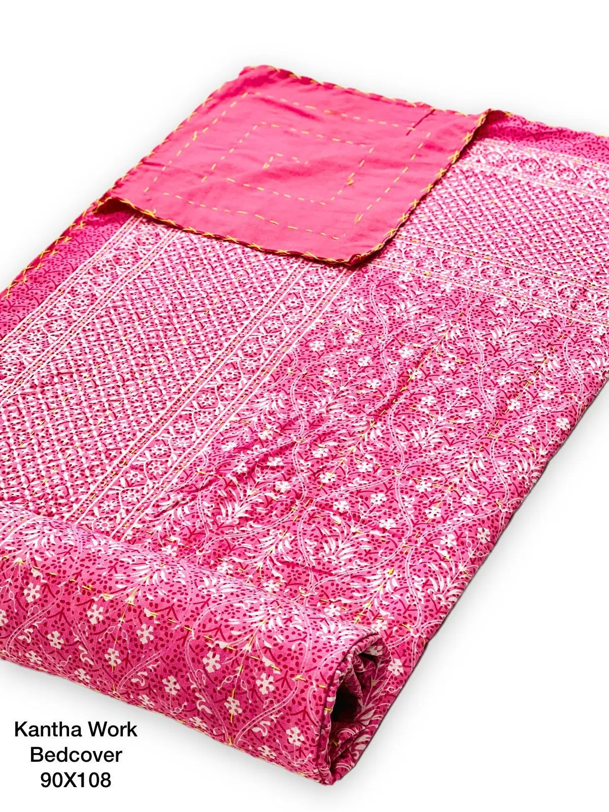 custom made multi colored embroidered kantha quilts with custom prints ideal for resale by home textile stores